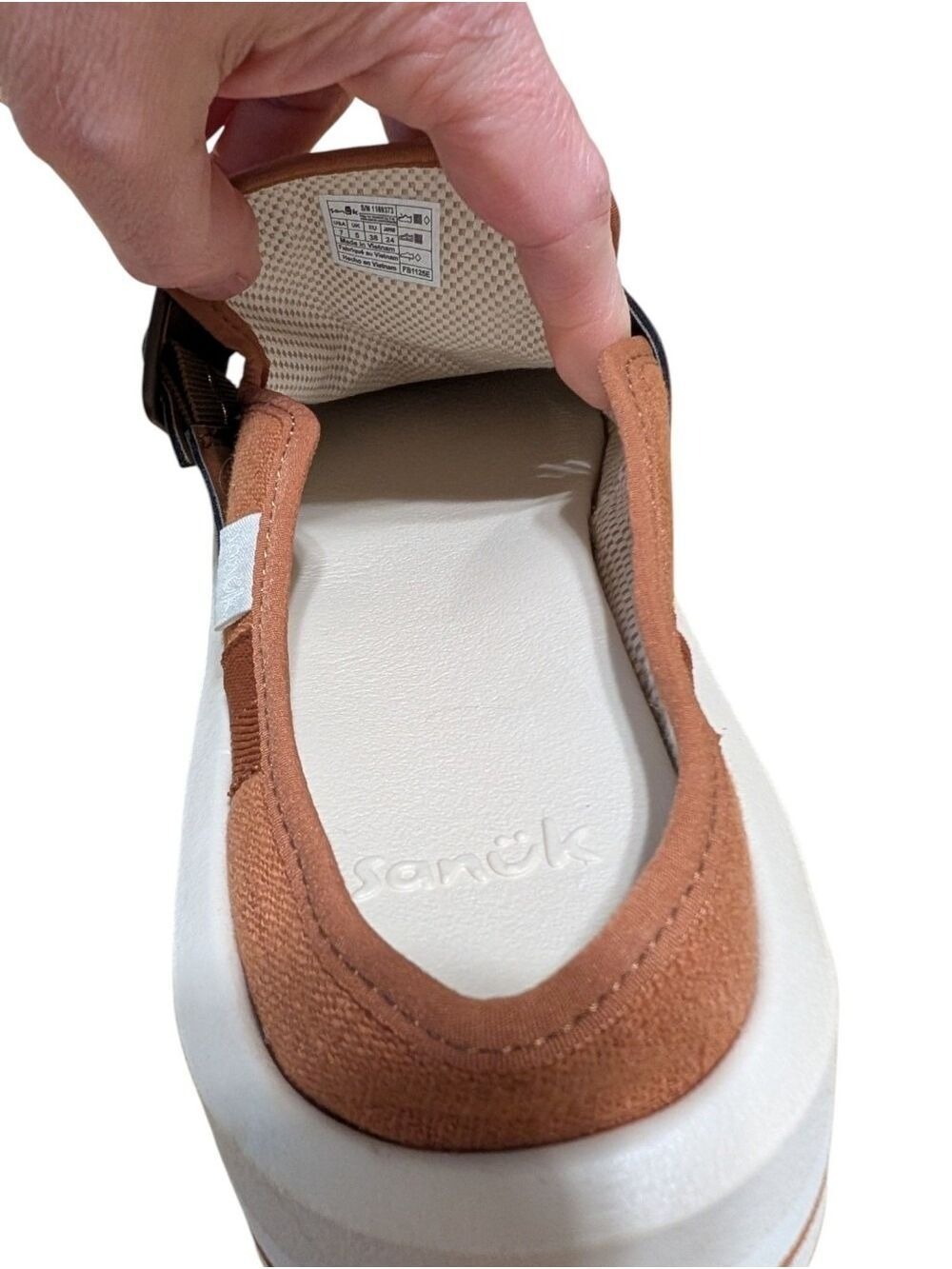 Sanuk Women's Tan Slip On Loafers Buckle Accent - Picture 8 of 9